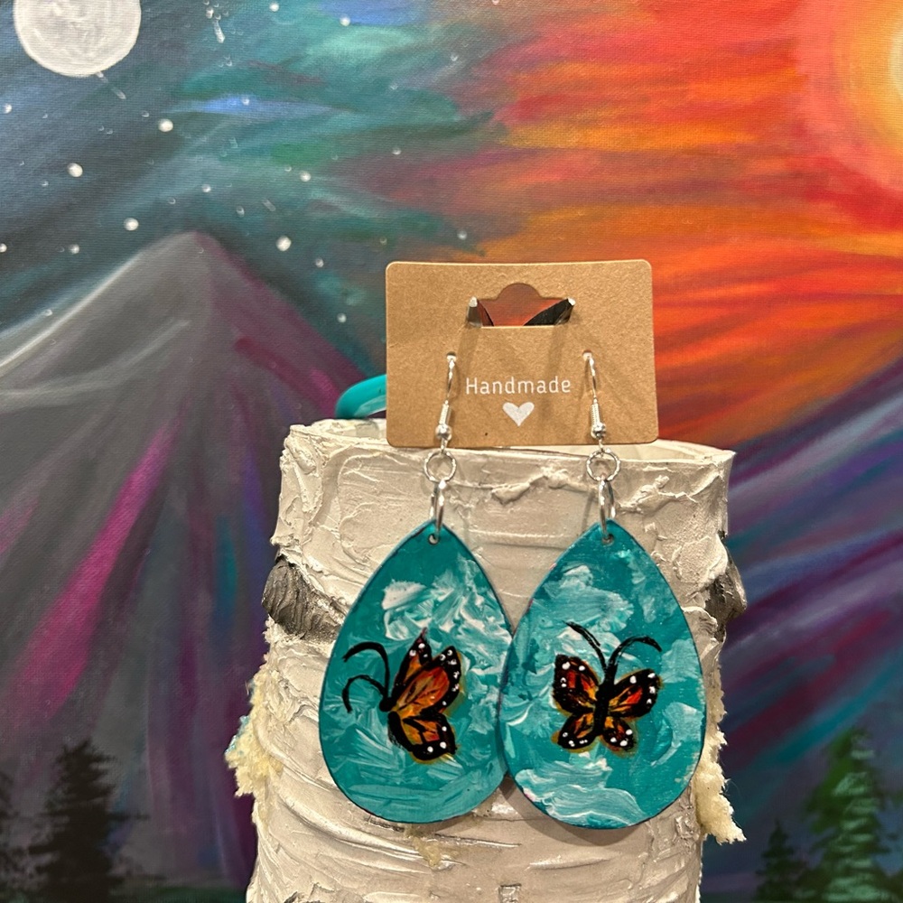 Handmade Teal Butterfly Earrings